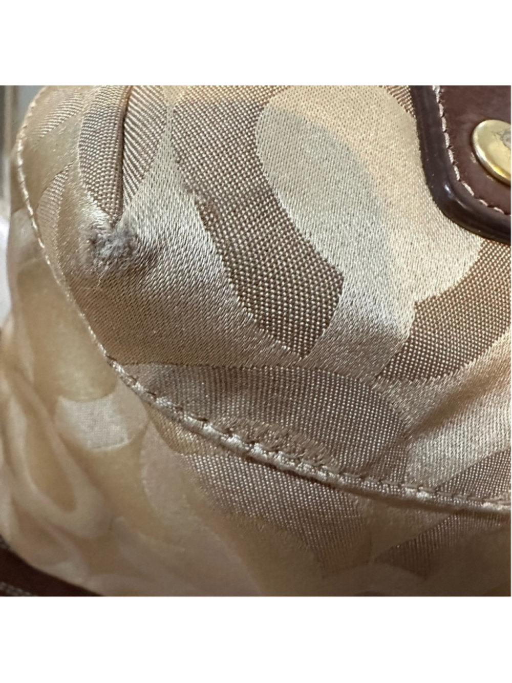 COACH Large Brown Leather and Tan Fabric Signature Canvas Satchel - Picture 7 of 10